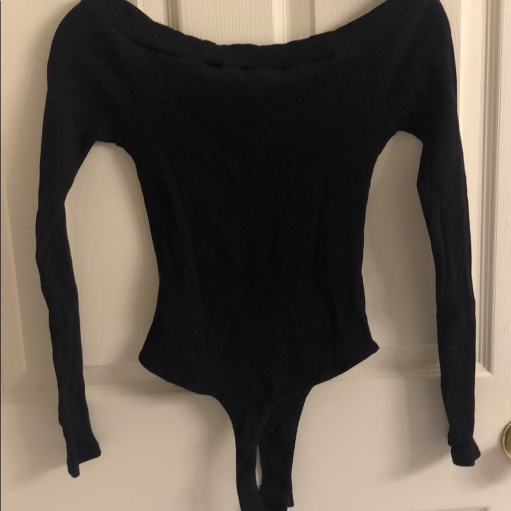 Lulus Black Ribbed Off The Shoulder Bodysuit - Picture 6 of 6